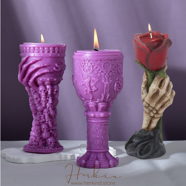 Skull Goblet & Skull Hand with Rose Silicone Mold